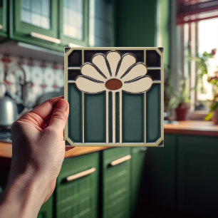 Mid-Century Flower Symmetry Arts Crafts Movement Ceramic Tile