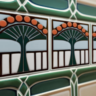 Mid-Century Flower Symmetry Arts Crafts Movement Ceramic Tile