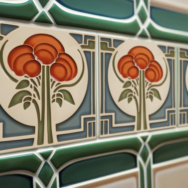 Mid-Century Flower Symmetry Arts Crafts Movement Ceramic Tile (Creator Uploaded)