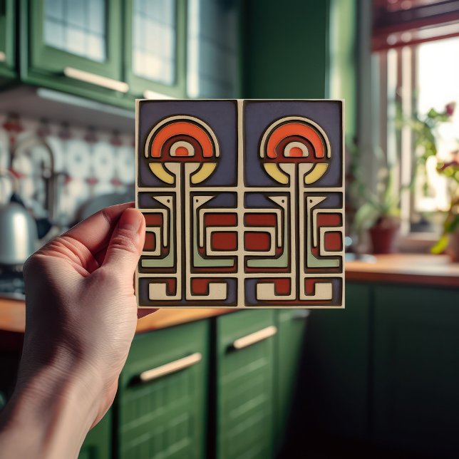 Mid-Century Flower Symmetry Arts Crafts Movement Ceramic Tile (Creator Uploaded)