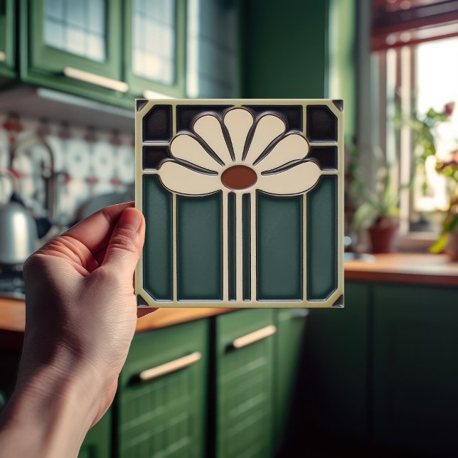 Mid-Century Flower Symmetry Arts Crafts Movement Ceramic Tile (Creator Uploaded)