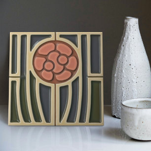 Mid-Century Flower Symmetry Arts Crafts Movement Ceramic Tile