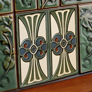Mid-Century Flower Symmetry Arts Crafts Movement Ceramic Tile