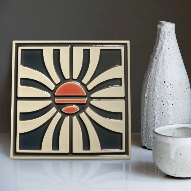 Mid-Century Flower Symmetry Arts Crafts Movement Ceramic Tile (Creator Uploaded)
