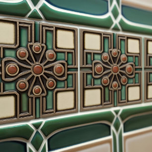 Mid-Century Flower Symmetry Arts Crafts Movement Ceramic Tile
