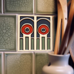 Mid-Century Flower Symmetry Arts Crafts Movement Ceramic Tile