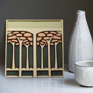 Mid-Century Flower Symmetry Arts Crafts Movement Ceramic Tile