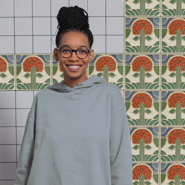 Mid-Century Flower Symmetry Arts Crafts Movement Ceramic Tile (Creator Uploaded)