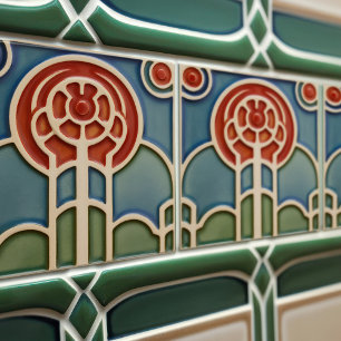 Mid-Century Flower Symmetry Arts Crafts Movement Ceramic Tile