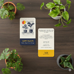Mid Century fun Modern House Plant Yellow and Navy Business Card
