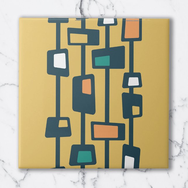 Mid Century Funky Blocks Yellow Ceramic Tile (Creator Uploaded)