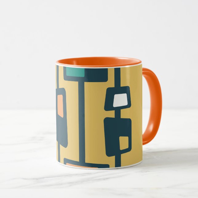Mid Century Funky Blocks Yellow Mug (Front Right)