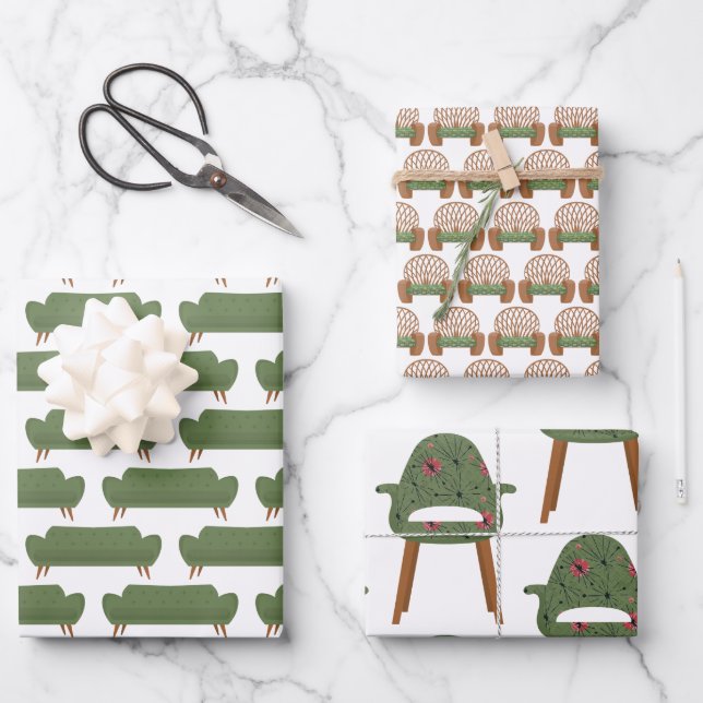 Mid Century Furniture in Green Wrapping Paper (Front)