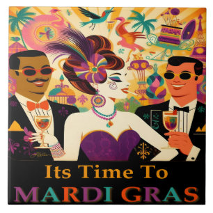 Mid Century Futuristic Mardi Gras Cocktail Party Ceramic Tile