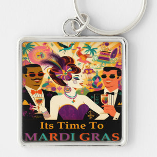 Mid Century Futuristic Mardi Gras Cocktail Party Key Ring