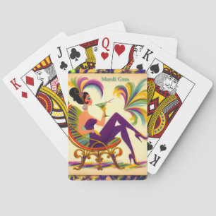 Mid Century Futuristic Mardi Gras Martini Woman Playing Cards