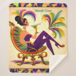 Mid Century Futuristic Mardi Gras Martini Woman Sherpa Blanket