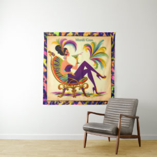 Mid Century Futuristic Mardi Gras Martini Woman Tapestry