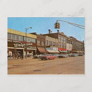 Mid-century Gary IN - 6th & Broadway Postcard
