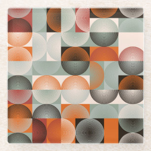 Mid-century geometric, abstract colourful pattern. glass coaster