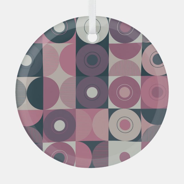 Mid-century geometric: abstract colourful pattern glass tree decoration (Front)