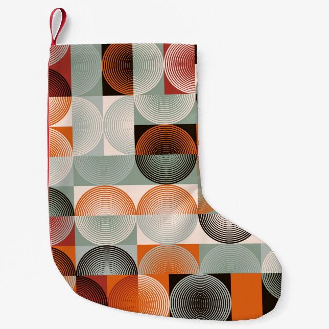 Mid-century geometric, abstract colourful pattern. small christmas stocking (Front)