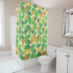 Mid Century Geometric Abstract Green and Orange  Shower Curtain