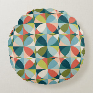 Mid-Century Geometric, Abstract Seamless Design. Round Cushion