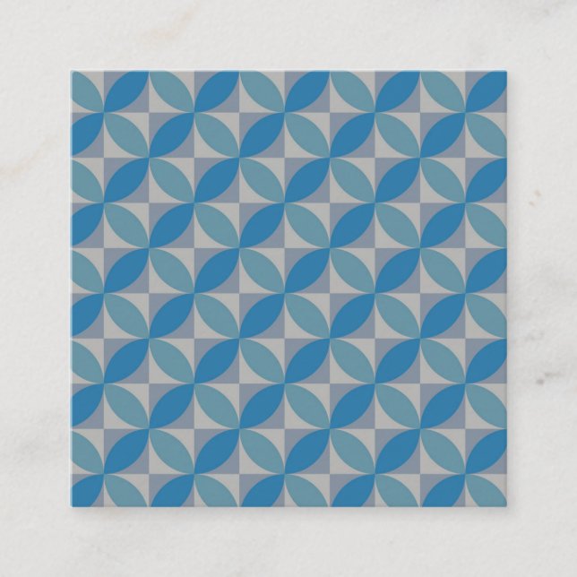 Mid century geometric Blue Circles on Grey Squares Square Business Card (Front)