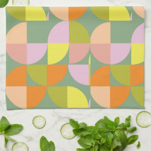 Mid Century Geometric Design Green Yellow Pink Pur Tea Towel