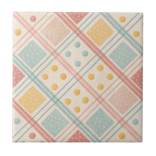 Mid-Century Geometric Design with Dots and Lines 3 Ceramic Tile