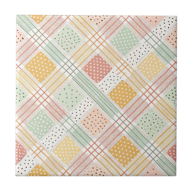 Mid-Century Geometric Design with Dots and Lines Ceramic Tile (Front)