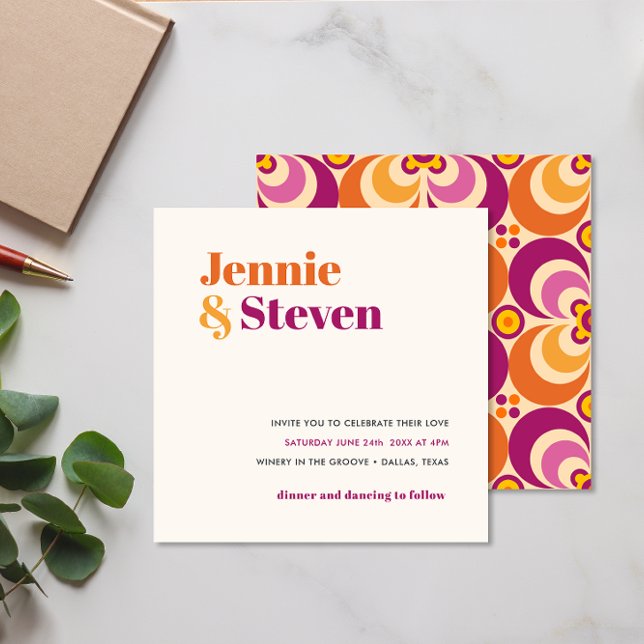 Mid Century Geometric Floral Purple Orange wedding Invitation (Creator Uploaded)