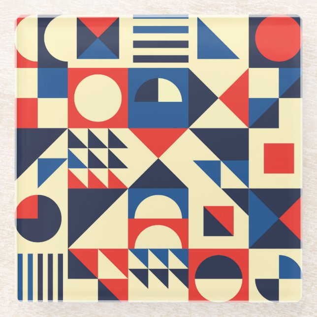 Mid-Century Geometric: Funky Retro Pattern. Glass Coaster (Front)