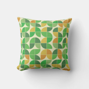 Mid Century Geometric Green Orange Pattern Yellow  Cushion