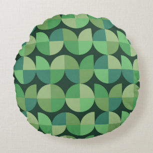 Mid Century Geometric Green Teal Pattern Round Cushion