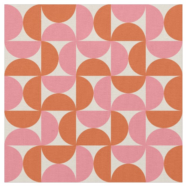 Mid Century Geometric Half Circles Pink Orange  Fabric (Close Up)