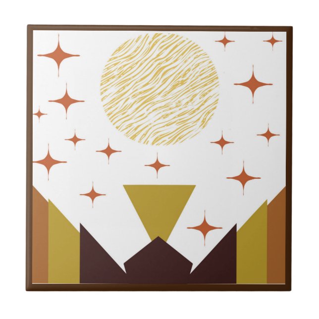 Mid Century Geometric Landscape Border Ceramic Tile (Front)