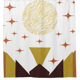 Mid Century Geometric Landscape Shower Curtain