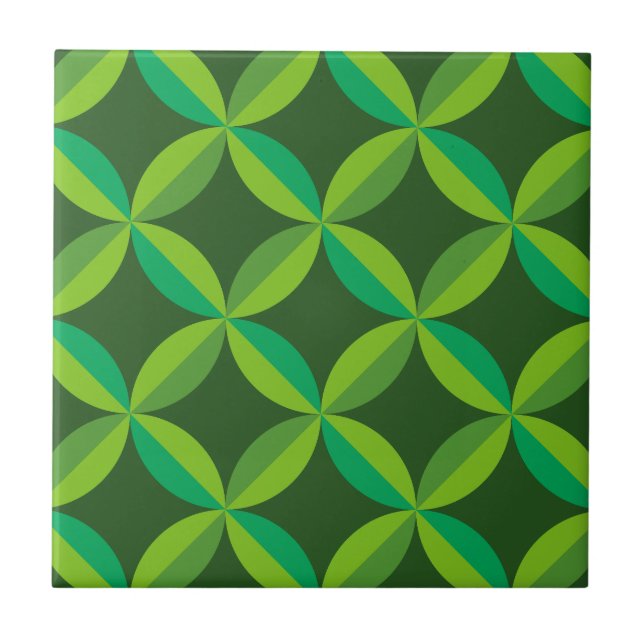 Mid Century Geometric Lime Mint Green Circles  Ceramic Tile (Front)