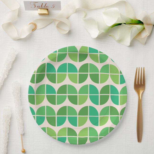  Mid Century Geometric Lime Mint Green  Paper Plate (Wedding)