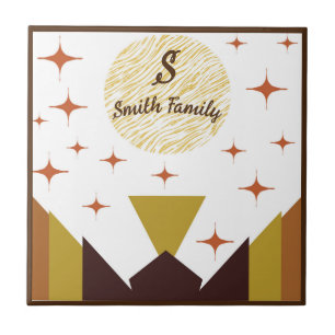 Mid Century Geometric Mountain Personalised Tile