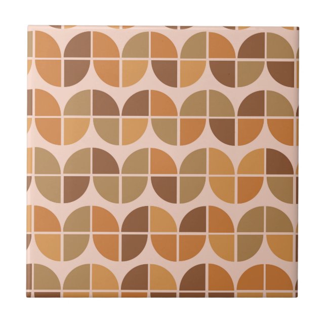  Mid Century Geometric  Orange Brown Pattern Ceramic Tile (Front)