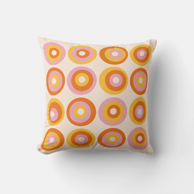 Mid Century Geometric Orange Circles Pattern Cushion (Front)