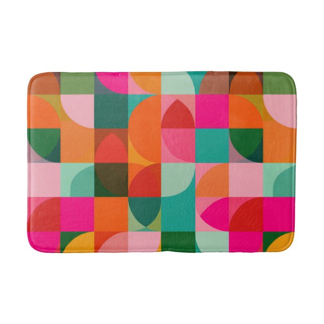 Mid Century Geometric Pattern Colourful Retro Bath Mat (Front)