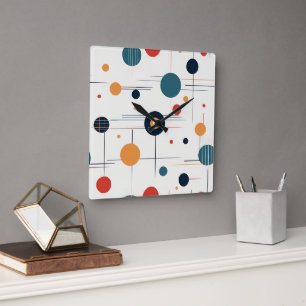 Mid Century Geometric Pattern Square Wall Clock