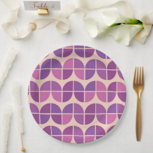 Mid Century Geometric Pink Purple Pattern Paper Plate