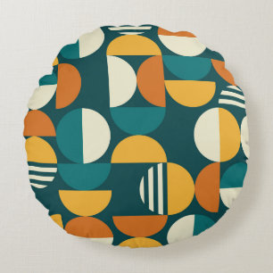 Mid-Century Geometric: Retro Minimalist Design. Round Cushion
