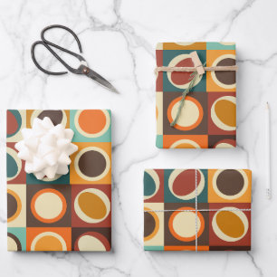 Mid Century Geometric Shapes in Retro Colors Wrapping Paper Sheet