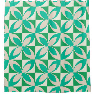 Mid century Geometric Shapes on Squares mint green Shower Curtain